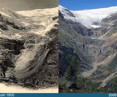 Palügletscher, Bernina, Schweiz: Wolfgang Zängl vom GöF in München fotografiert und dokumentiert den Gletscherschwund in den Alpen auf www.gletscherarchiv.de